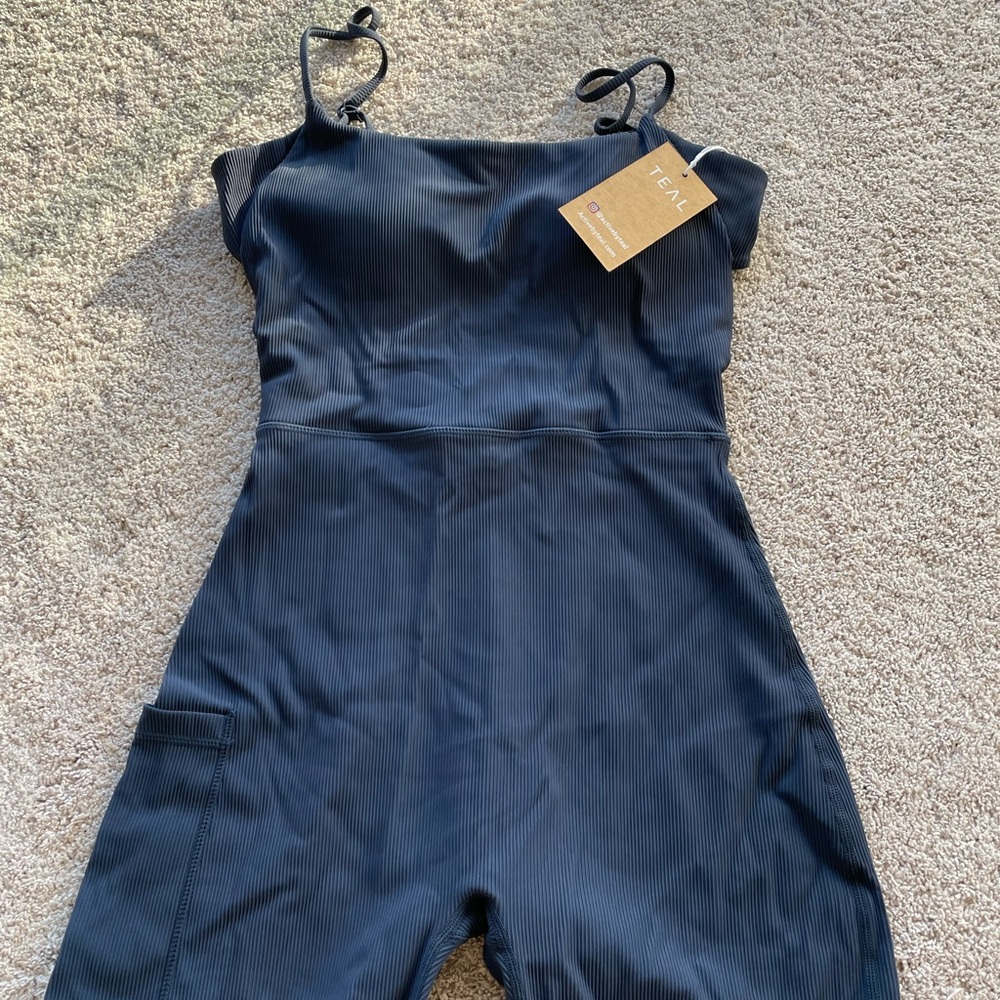 active by teal Navy romper